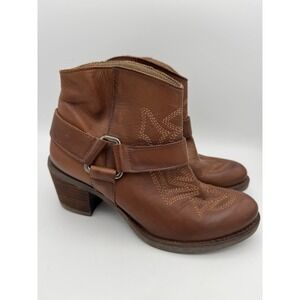 Miz Mooz Nettie Camel Brown‎ Leather Ankle Cowgirl Boots Size 36 EU 5.5-6 US